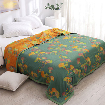 Reversible Ginkgo Leaf Jacquard Quilt with Cotton and Soy Fiber Blend
