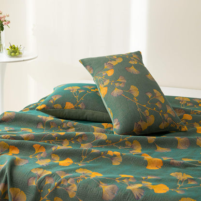 Reversible Ginkgo Leaf Jacquard Quilt with Cotton and Soy Fiber Blend