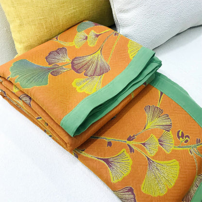 Reversible Ginkgo Leaf Jacquard Quilt with Cotton and Soy Fiber Blend