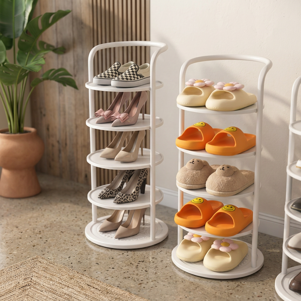 Rotating Shoe Rack Freestanding Vertical Tower with 360° Swivel Base