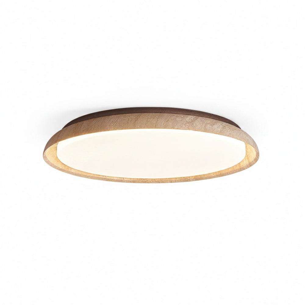 Round Ceiling Light Scandinavian with Travertine Stone Ring and Integrated LED