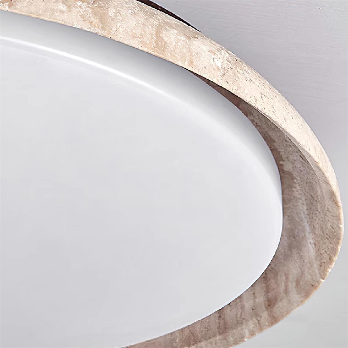 Round Ceiling Light Scandinavian with Travertine Stone Ring and Integrated LED