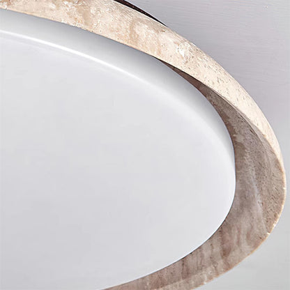Round Ceiling Light Scandinavian with Travertine Stone Ring and Integrated LED