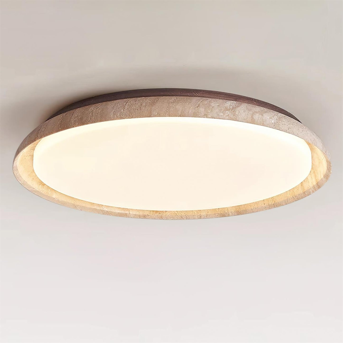 Round Ceiling Light Scandinavian with Travertine Stone Ring and Integrated LED