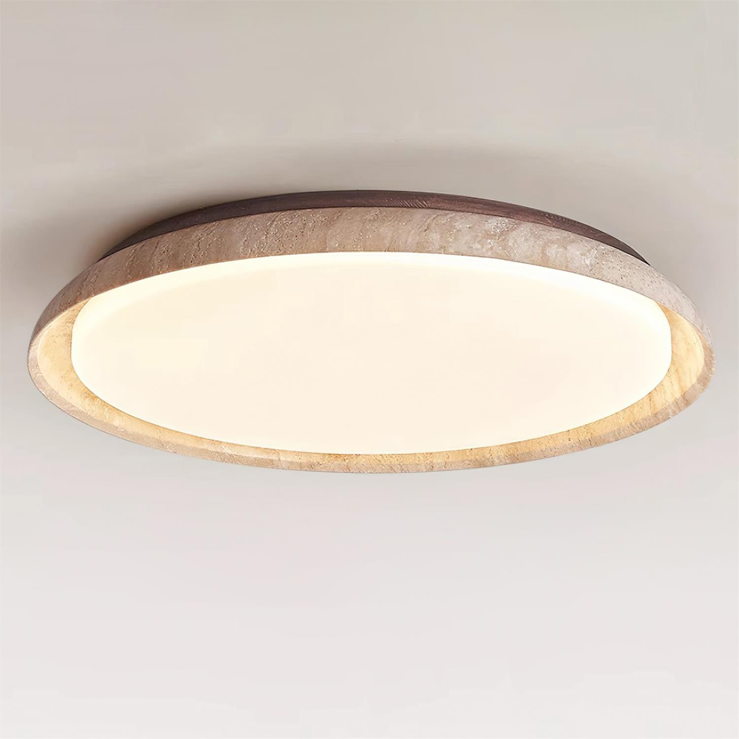 Round Ceiling Light Scandinavian with Travertine Stone Ring and Integrated LED