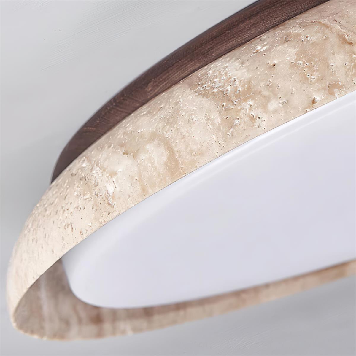 Round Ceiling Light Scandinavian with Travertine Stone Ring and Integrated LED