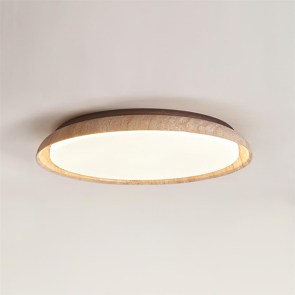 Round Ceiling Light Scandinavian with Travertine Stone Ring and Integrated LED
