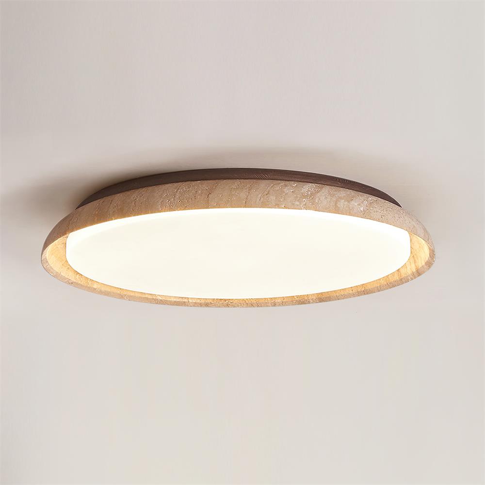 Round Ceiling Light Scandinavian with Travertine Stone Ring and Integrated LED