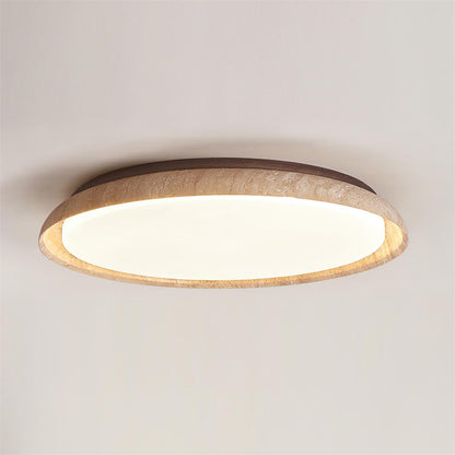 Round Ceiling Light Scandinavian with Travertine Stone Ring and Integrated LED
