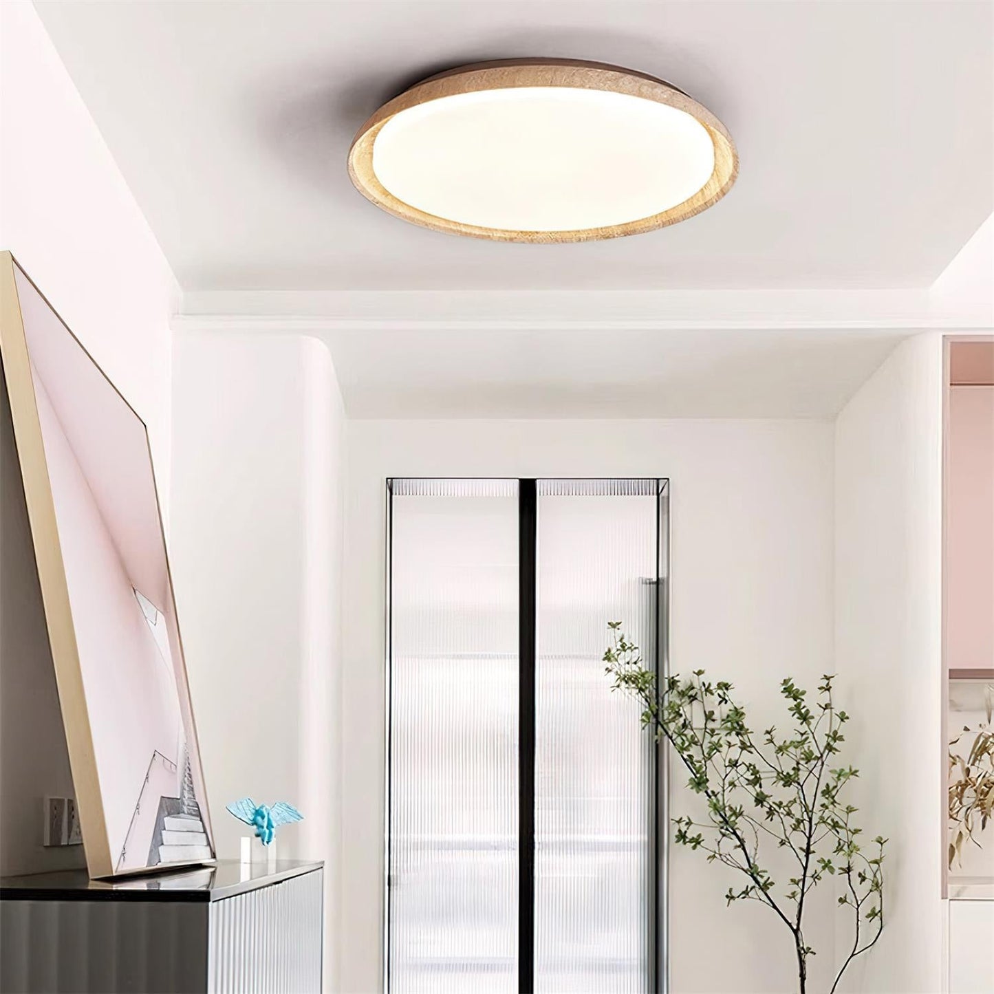 Round Ceiling Light Scandinavian with Travertine Stone Ring and Integrated LED