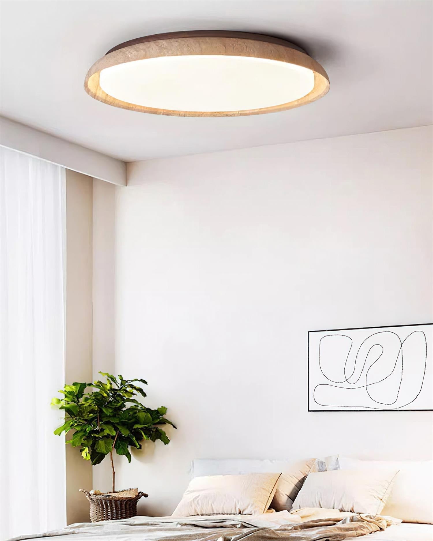 Round Ceiling Light Scandinavian with Travertine Stone Ring and Integrated LED