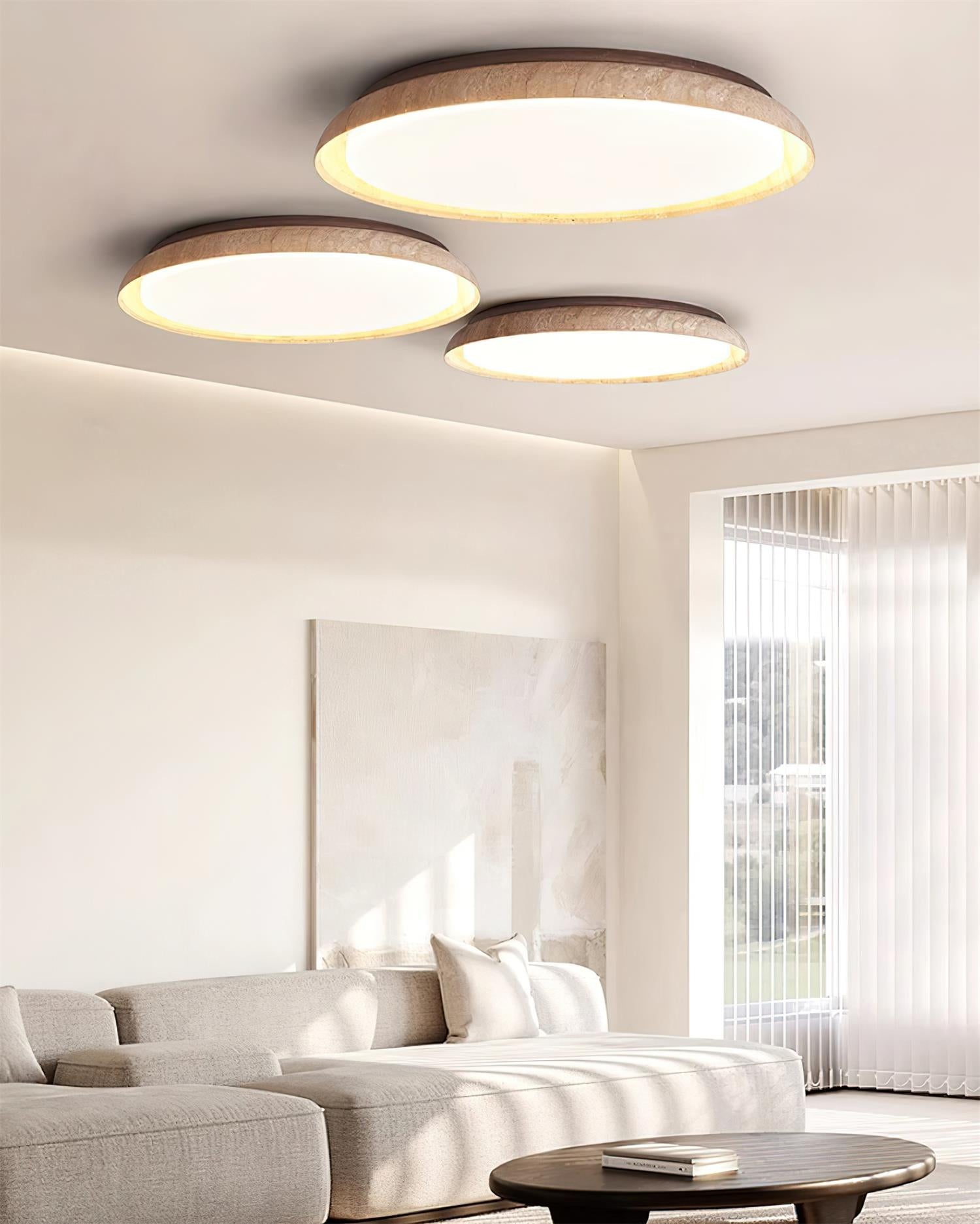 Round Ceiling Light Scandinavian with Travertine Stone Ring and Integrated LED
