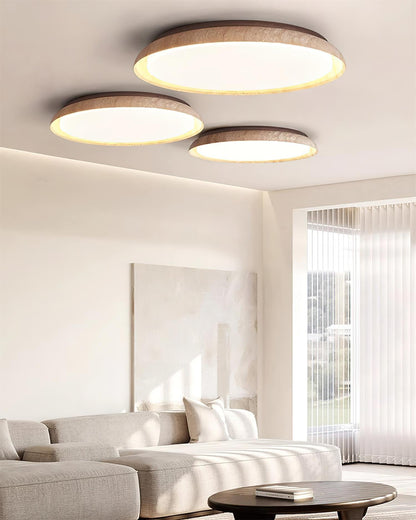 Round Ceiling Light Scandinavian with Travertine Stone Ring and Integrated LED