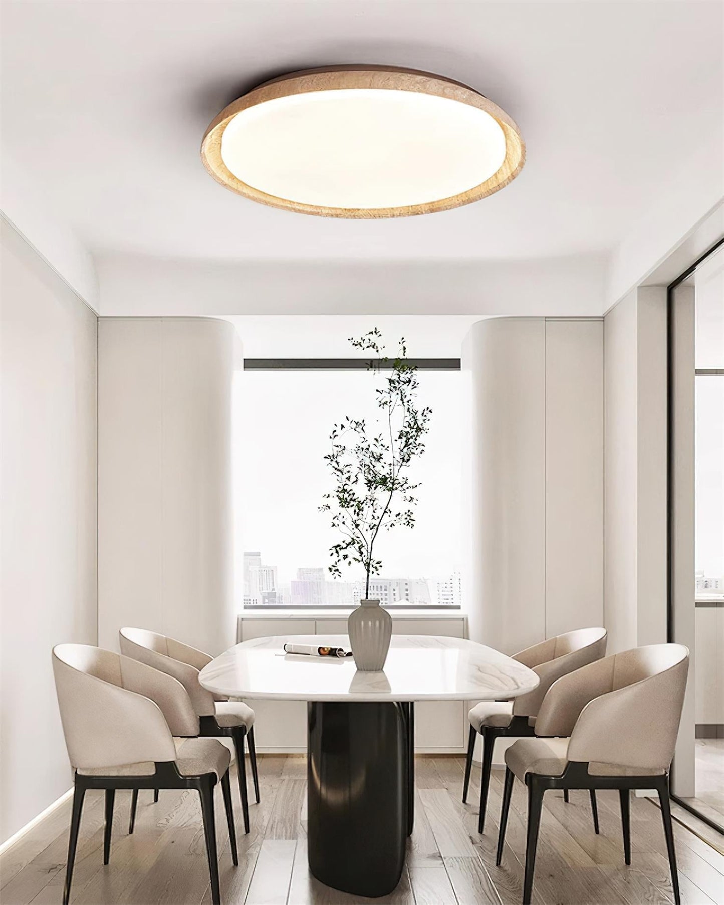 Round Ceiling Light Scandinavian with Travertine Stone Ring and Integrated LED