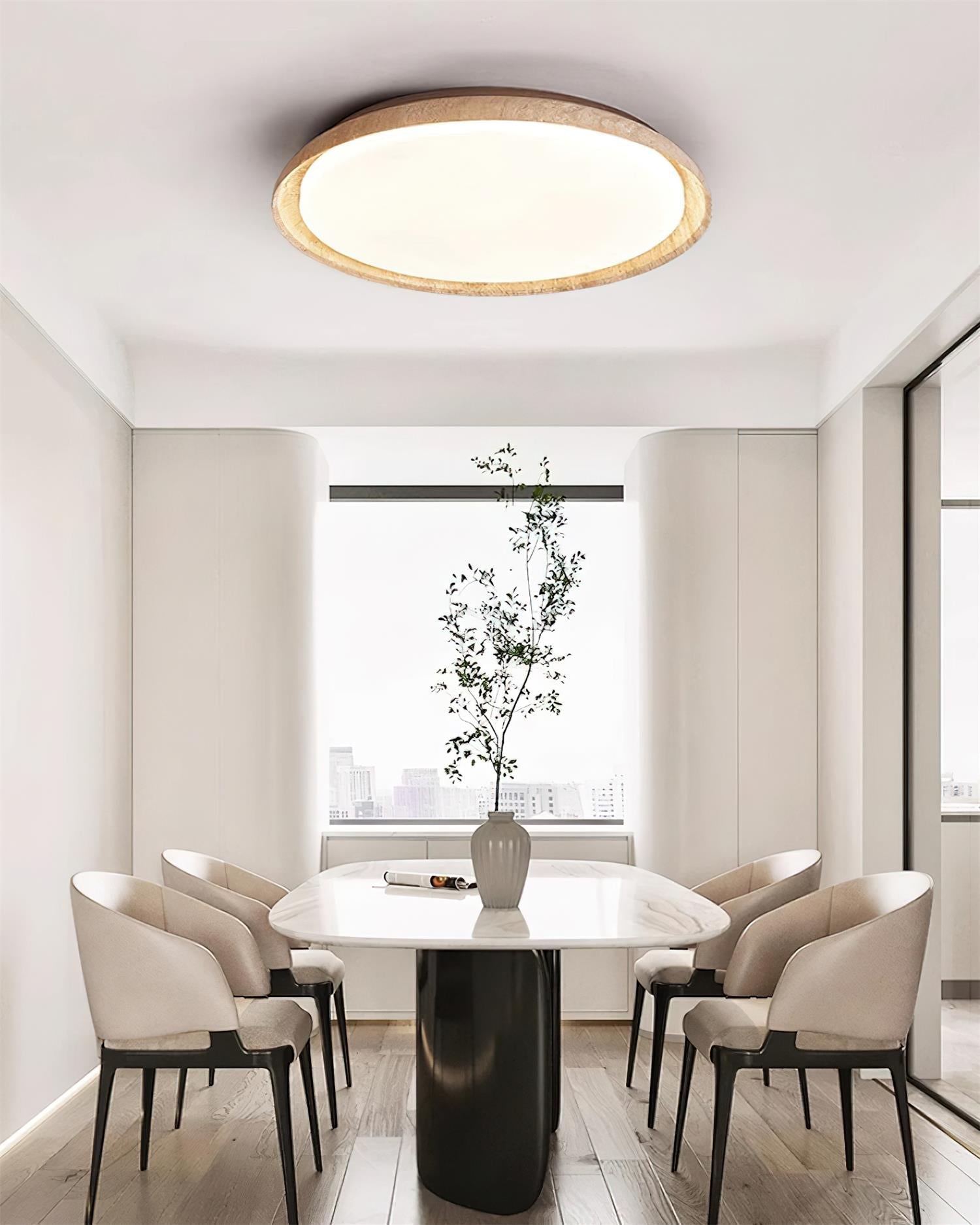 Round Ceiling Light Scandinavian with Travertine Stone Ring and Integrated LED
