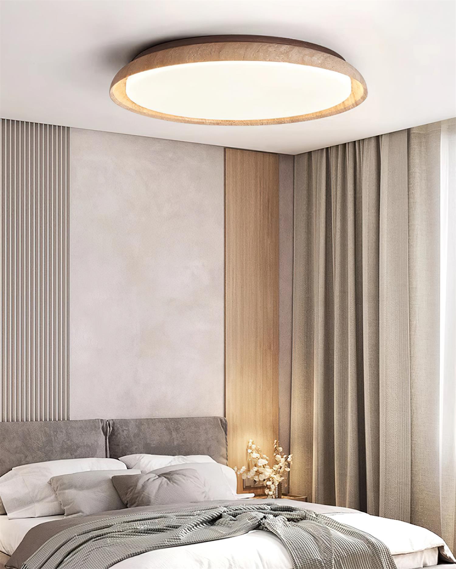 Round Ceiling Light Scandinavian with Travertine Stone Ring and Integrated LED