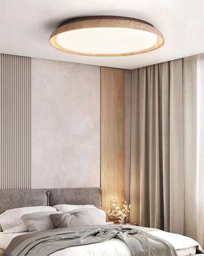 Round Ceiling Light Scandinavian with Travertine Stone Ring and Integrated LED