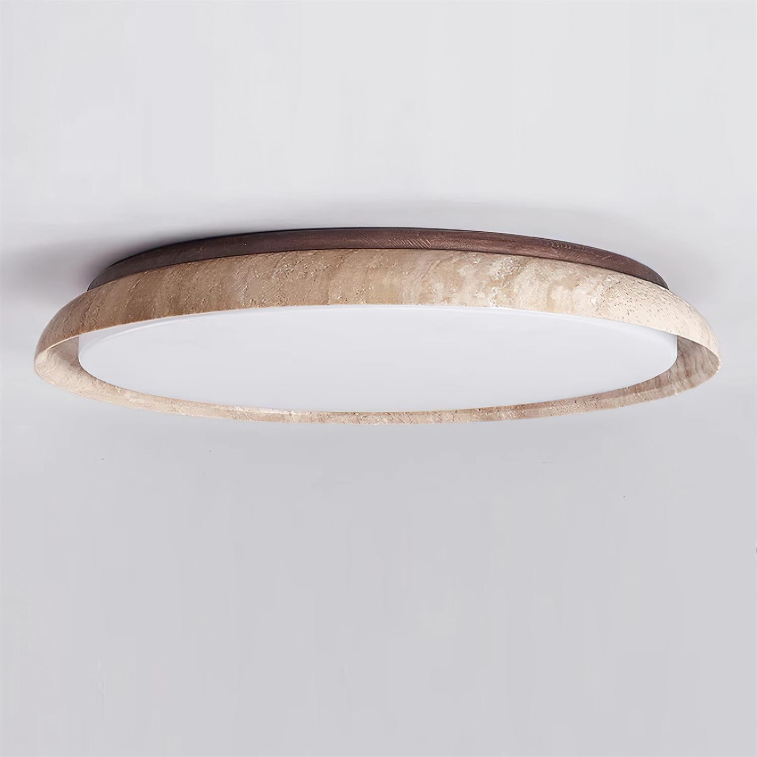 Round Ceiling Light Scandinavian with Travertine Stone Ring and Integrated LED
