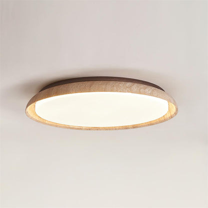 Round Ceiling Light Scandinavian with Travertine Stone Ring and Integrated LED