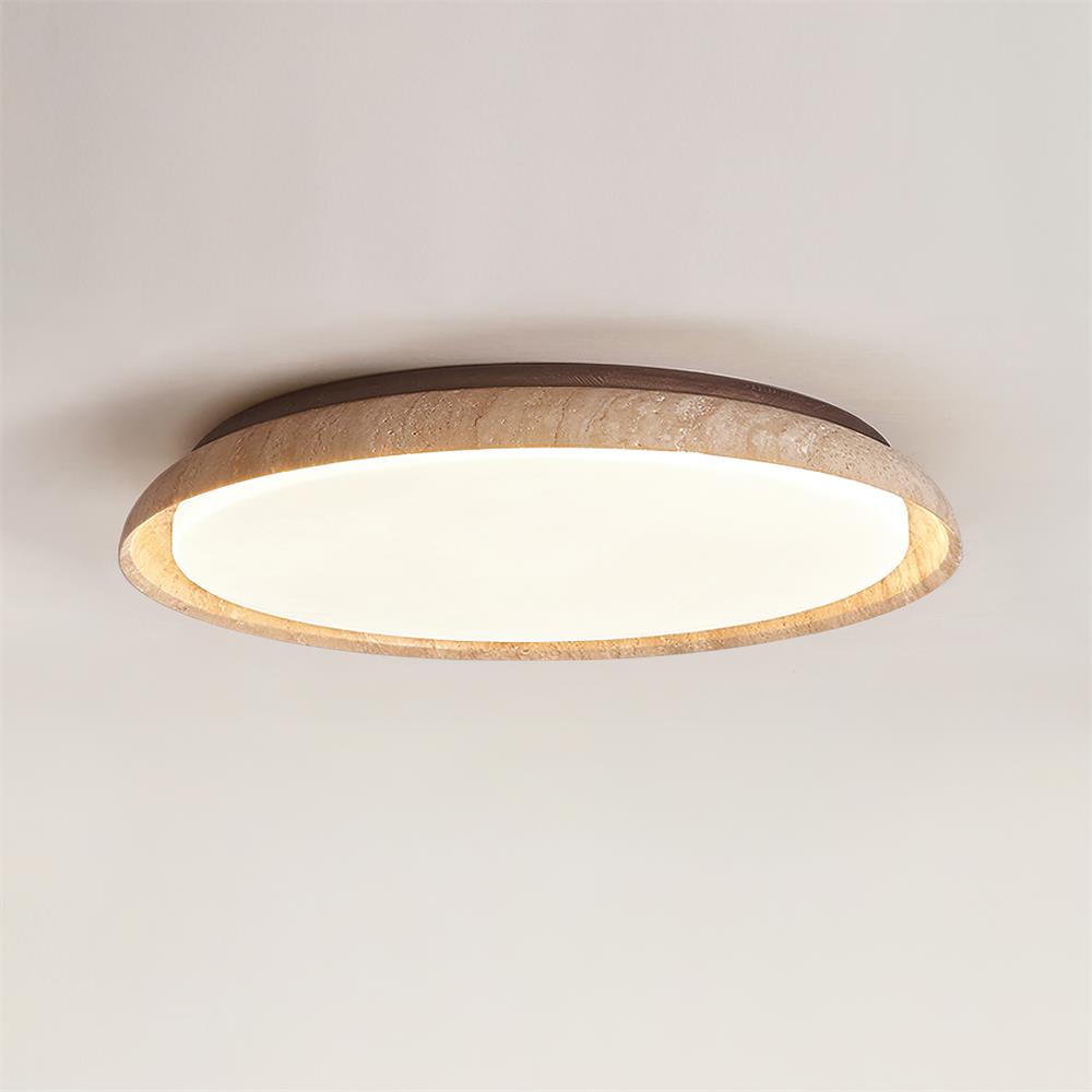 Round Ceiling Light Scandinavian with Travertine Stone Ring and Integrated LED