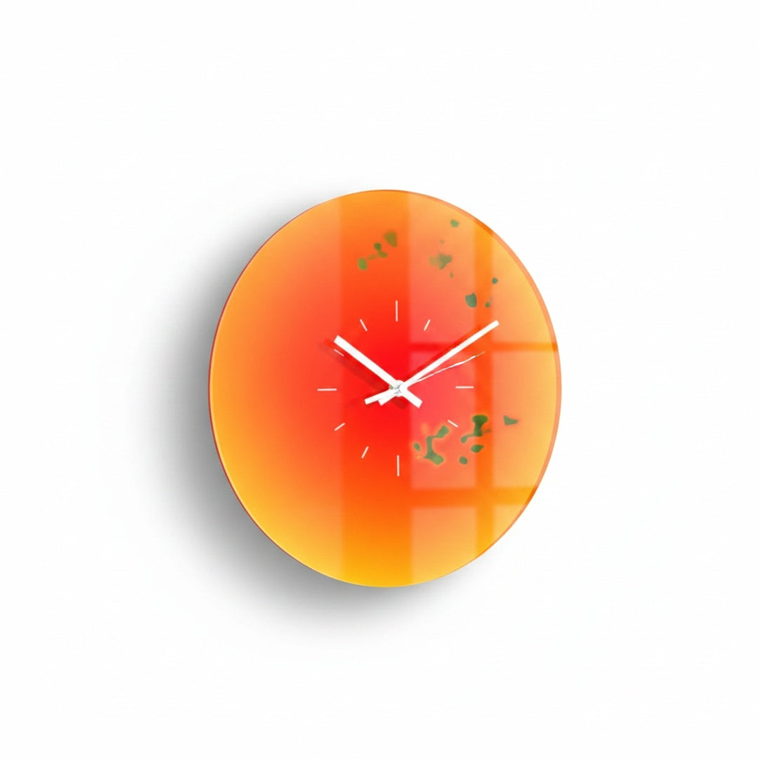 Round Glass Wall Clock with Gradient Design and Silent Quartz Movement