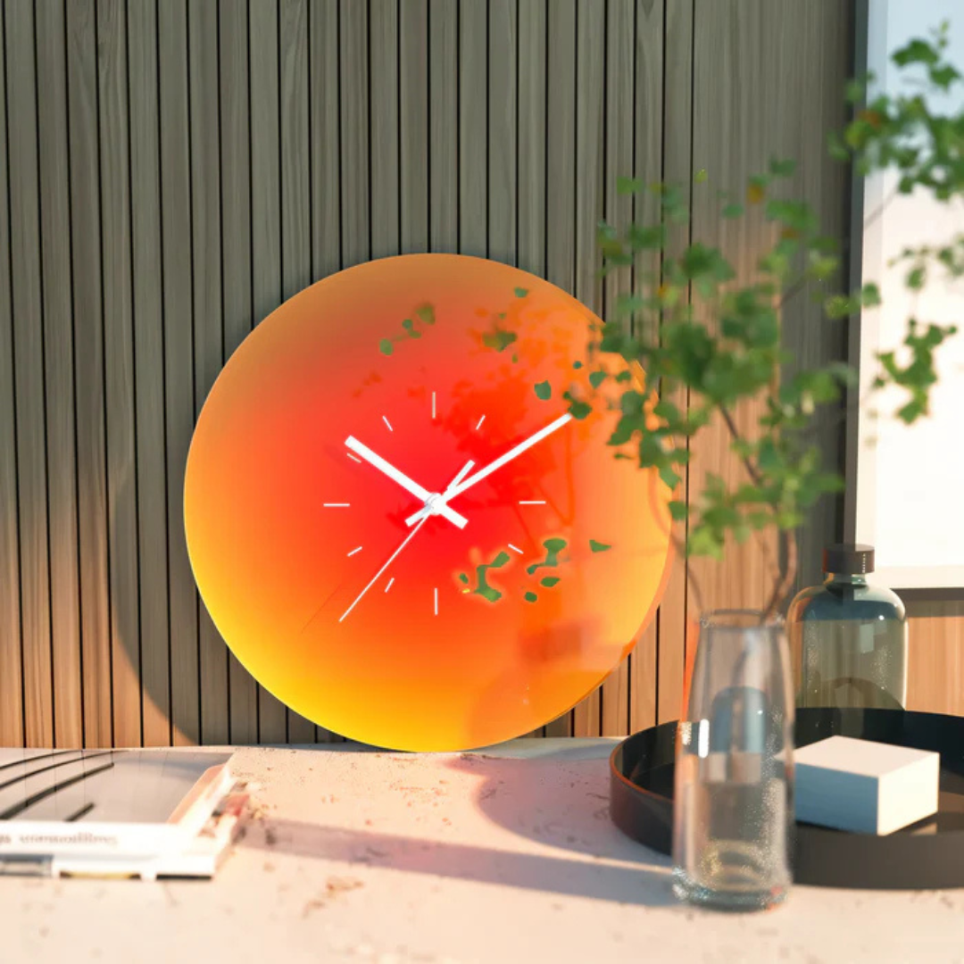 Round Glass Wall Clock with Gradient Design and Silent Quartz Movement