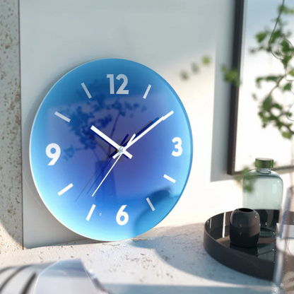 Round Glass Wall Clock with Gradient Design and Silent Quartz Movement