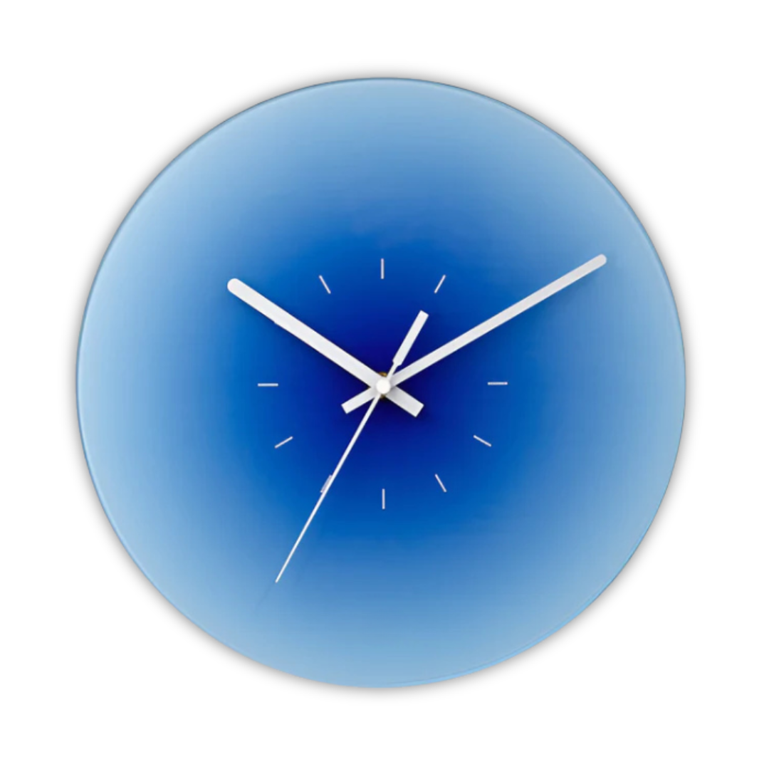Round Glass Wall Clock with Gradient Design and Silent Quartz Movement