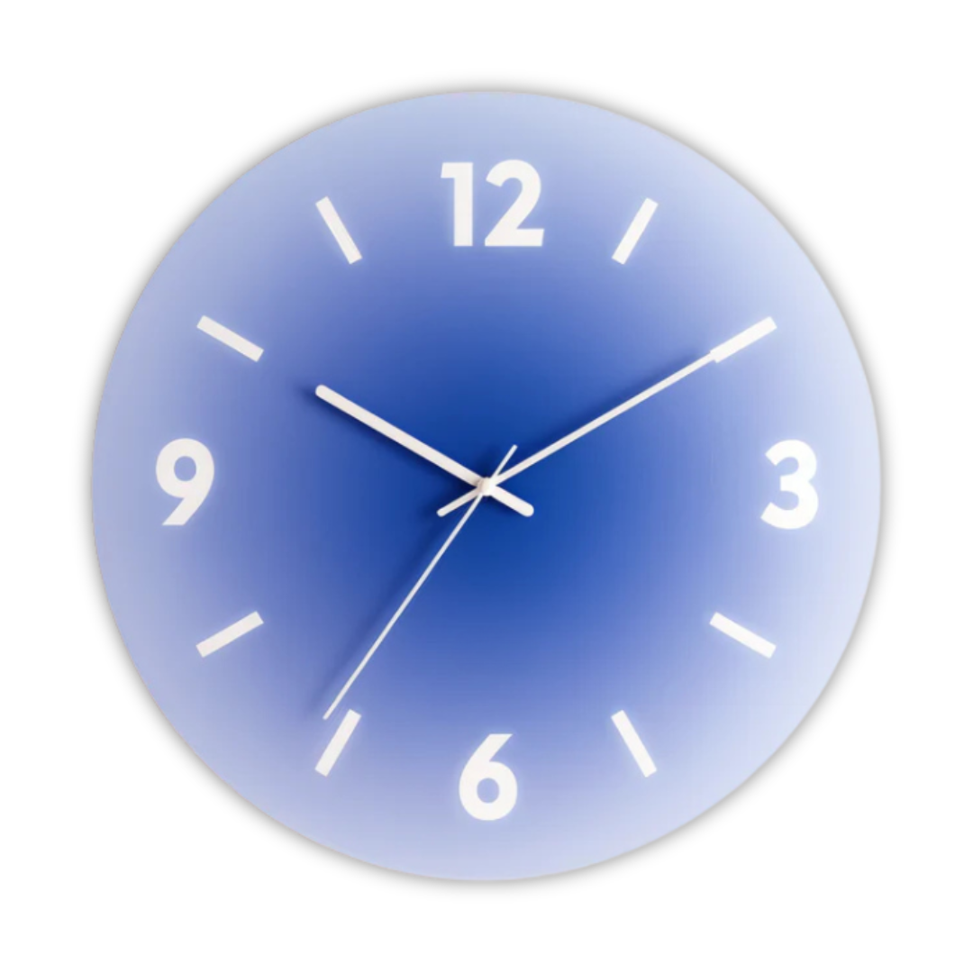 Round Glass Wall Clock with Gradient Design and Silent Quartz Movement
