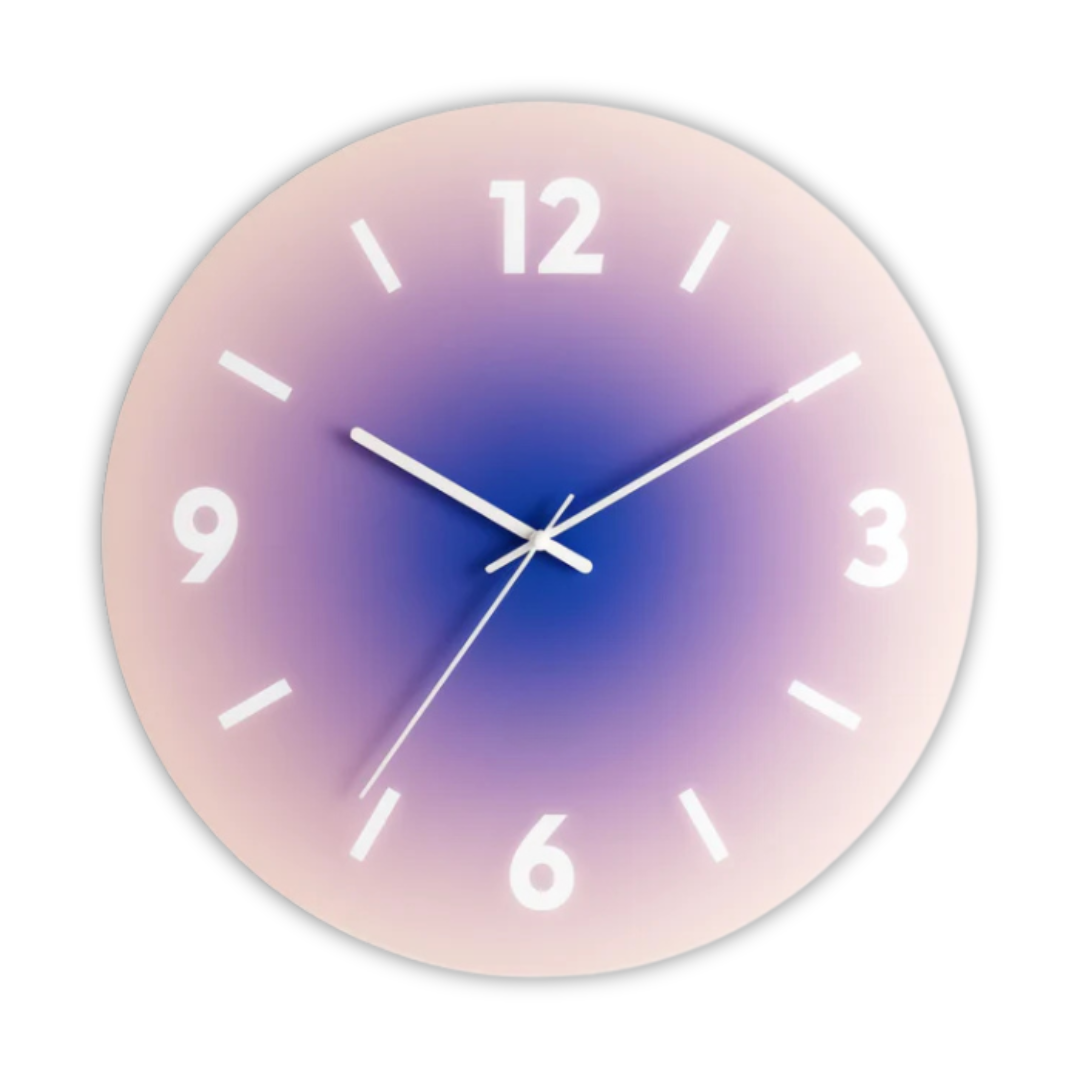 Round Glass Wall Clock with Gradient Design and Silent Quartz Movement