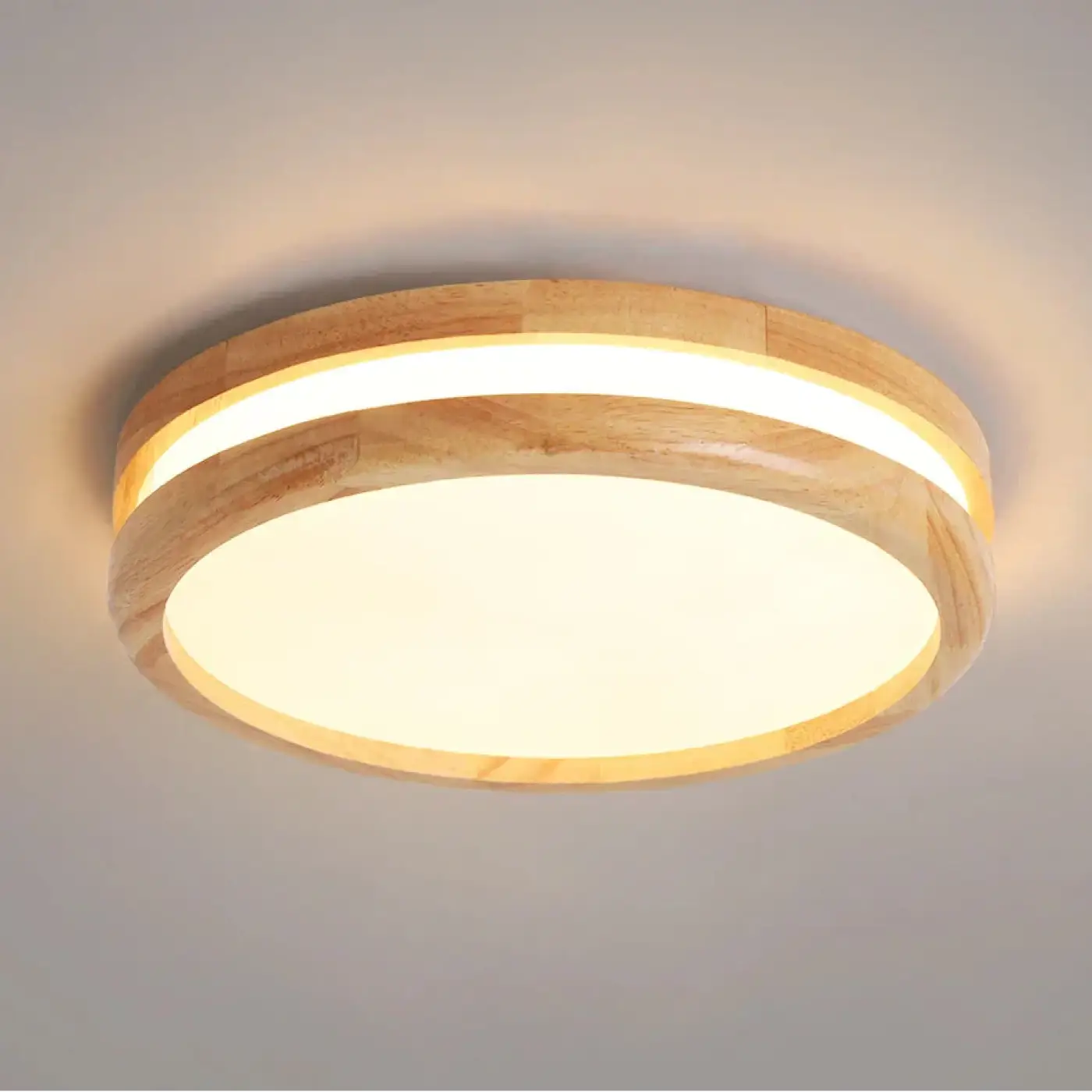 Round LED Ceiling Light Scandinavian with Wood Frame