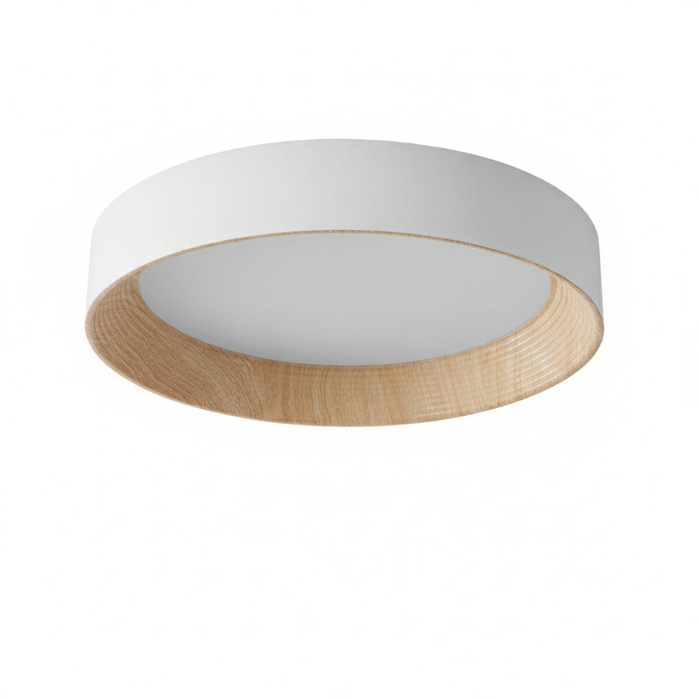 Round LED Ceiling Light Scandinavian with Wood Grain Ring and 3 Color Settings