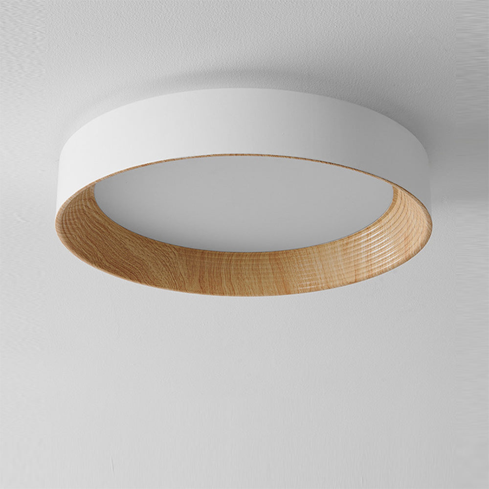 Round LED Ceiling Light Scandinavian with Wood Grain Ring and 3 Color Settings