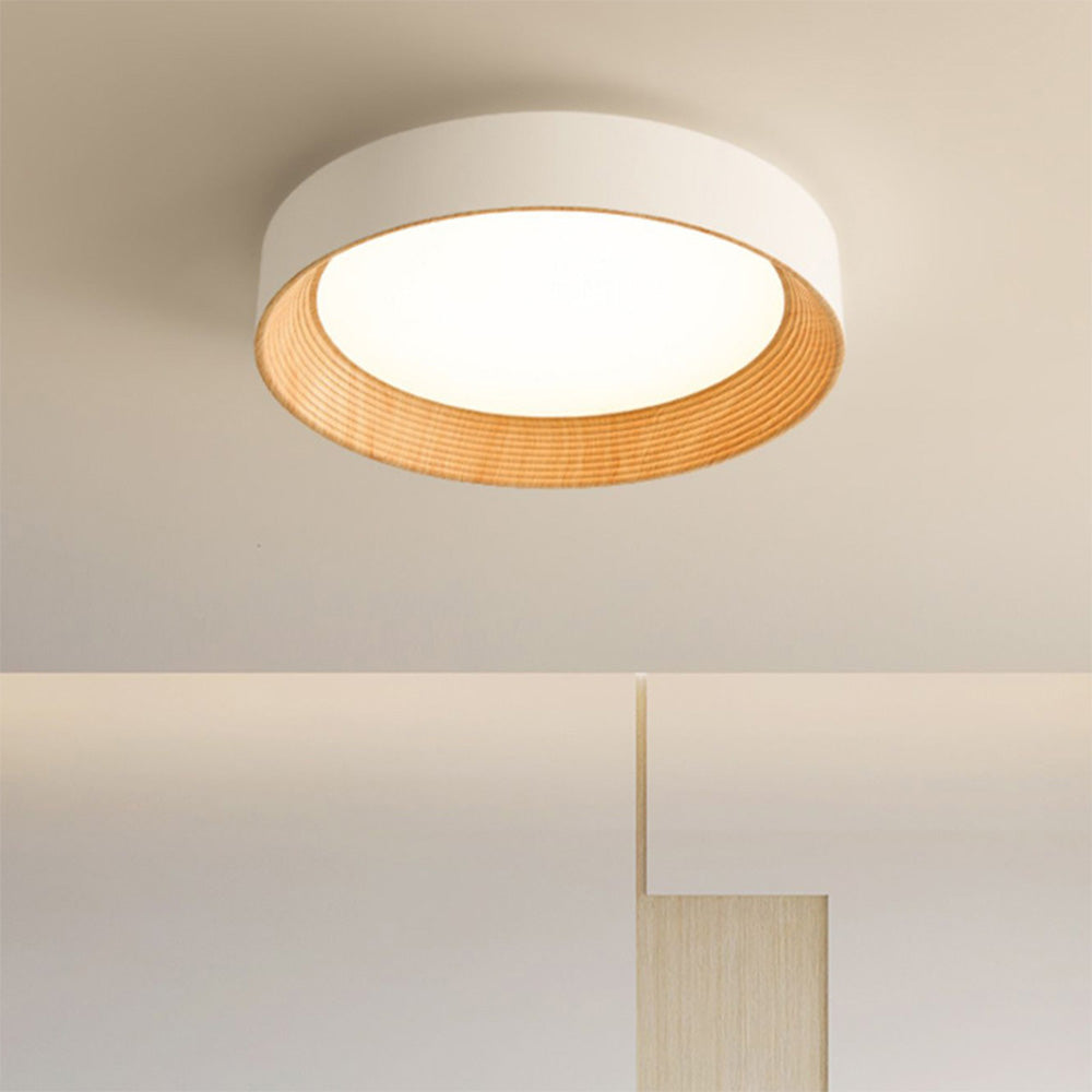 Round LED Ceiling Light Scandinavian with Wood Grain Ring and 3 Color Settings