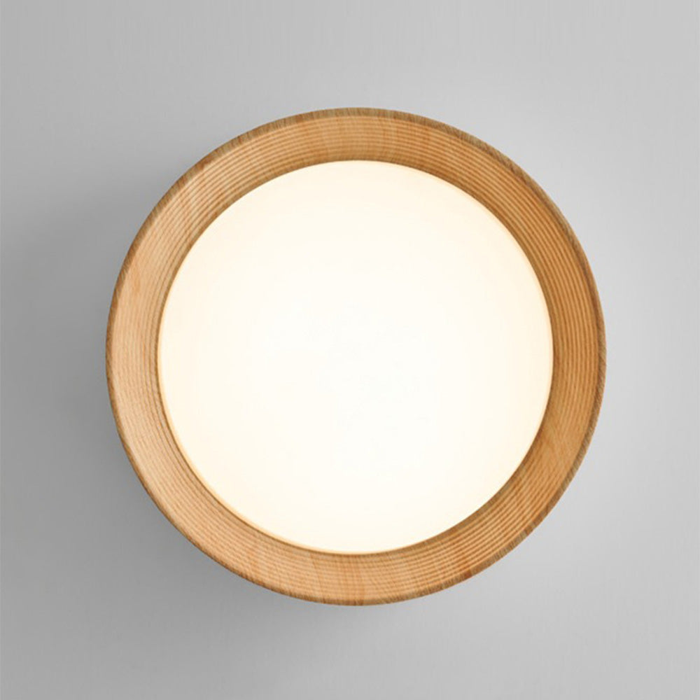 Round LED Ceiling Light Scandinavian with Wood Grain Ring and 3 Color Settings