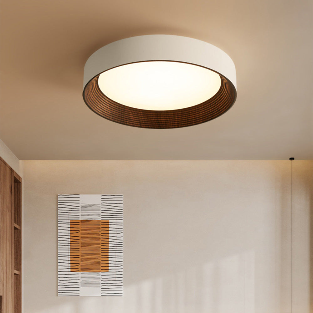 Round LED Ceiling Light Scandinavian with Wood Grain Ring and 3 Color Settings
