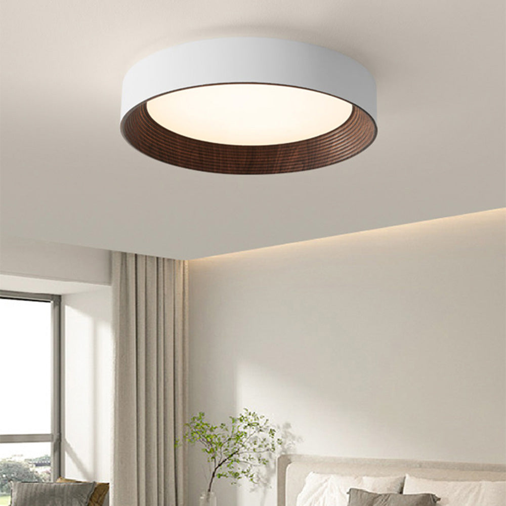 Round LED Ceiling Light Scandinavian with Wood Grain Ring and 3 Color Settings