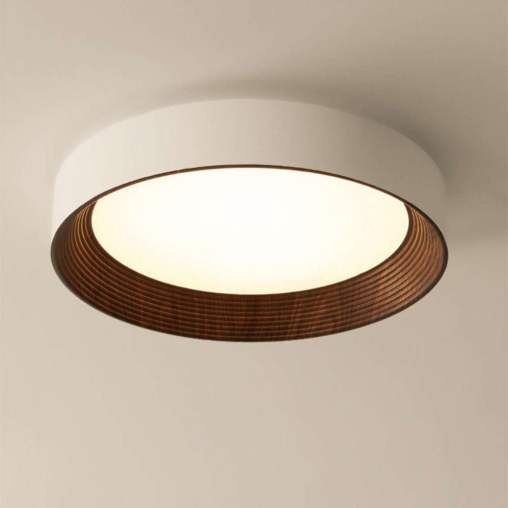 Round LED Ceiling Light Scandinavian with Wood Grain Ring and 3 Color Settings