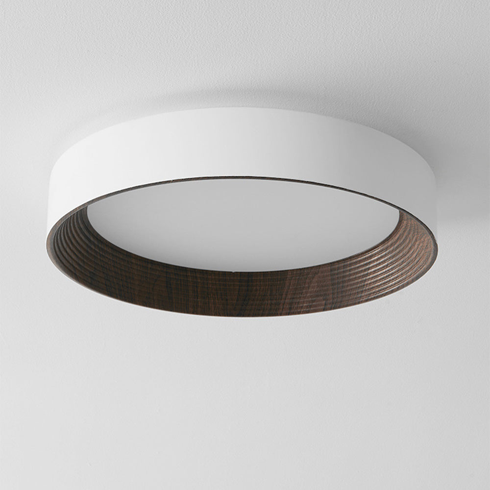Round LED Ceiling Light Scandinavian with Wood Grain Ring and 3 Color Settings