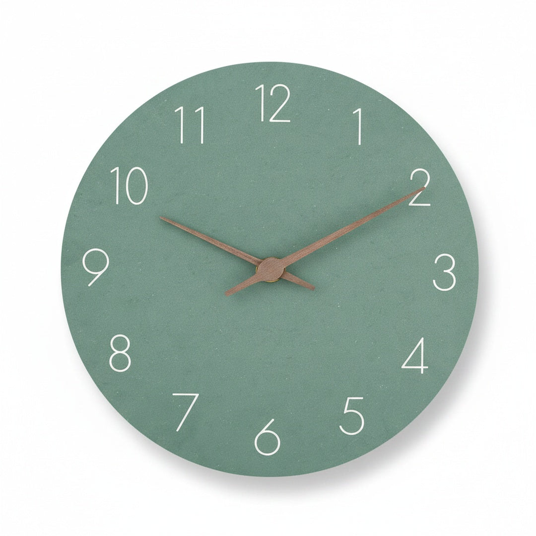 Round Minimalist Wall Clock with Silent Movement and Wood Hands