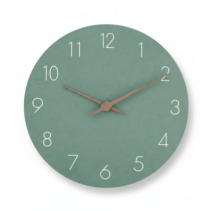 Round Minimalist Wall Clock with Silent Movement and Wood Hands