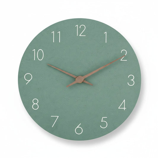 Round Minimalist Wall Clock with Silent Movement and Wood Hands