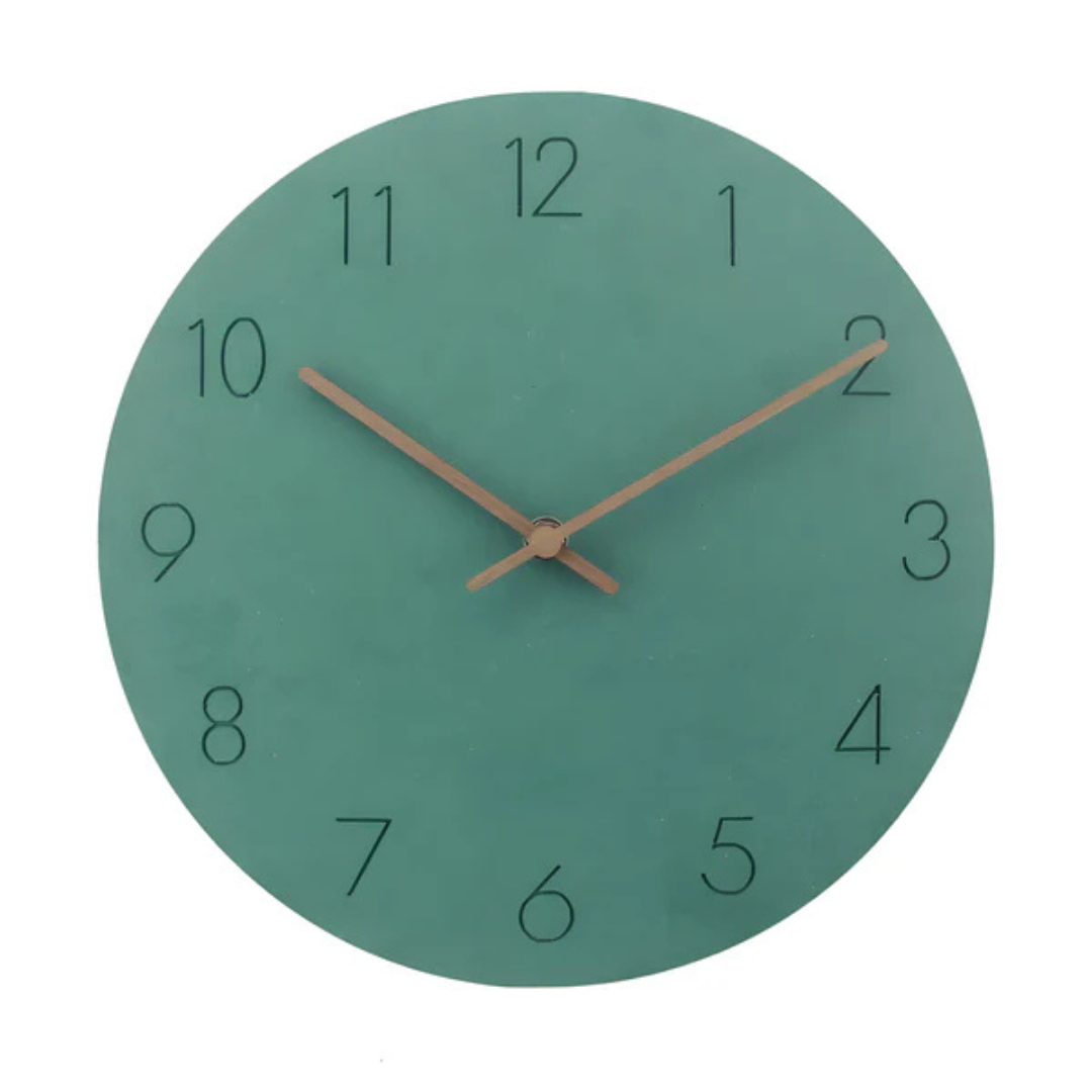 Round Minimalist Wall Clock with Silent Movement and Wood Hands