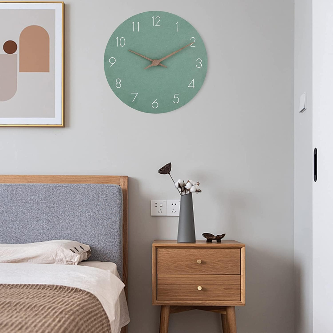 Round Minimalist Wall Clock with Silent Movement and Wood Hands