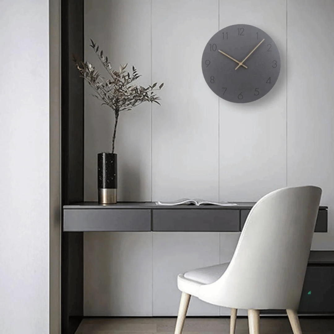 Round Minimalist Wall Clock with Silent Movement and Wood Hands