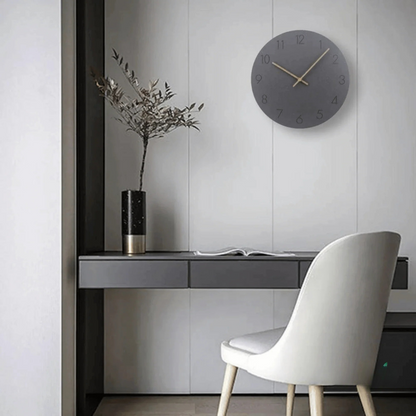 Round Minimalist Wall Clock with Silent Movement and Wood Hands
