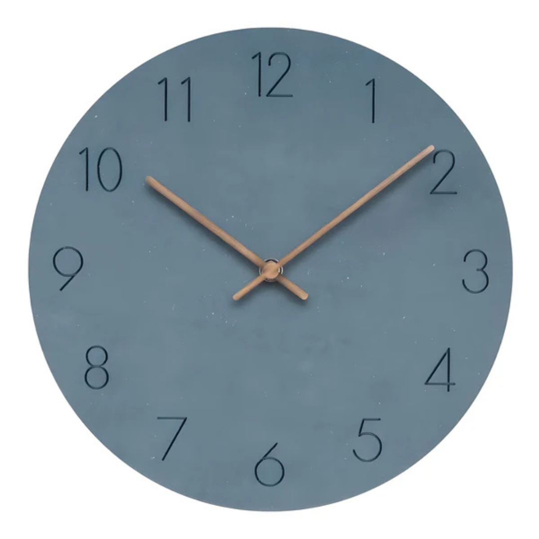 Round Minimalist Wall Clock with Silent Movement and Wood Hands
