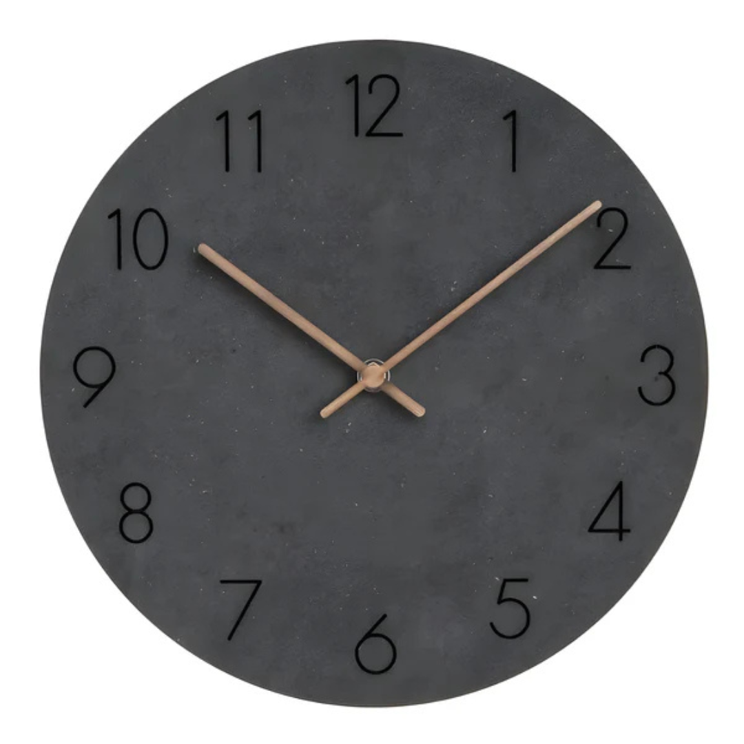 Round Minimalist Wall Clock with Silent Movement and Wood Hands
