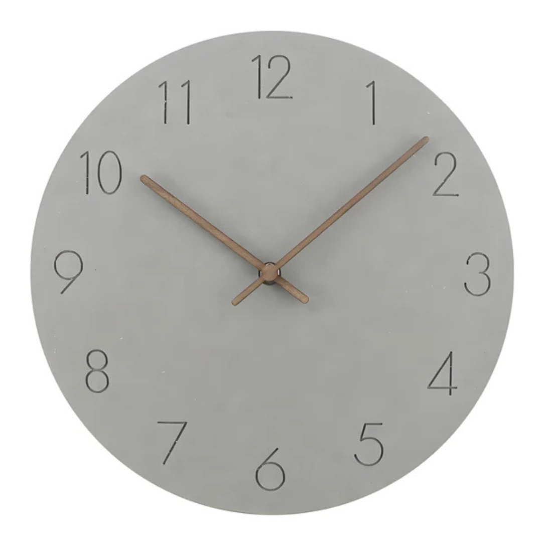 Round Minimalist Wall Clock with Silent Movement and Wood Hands