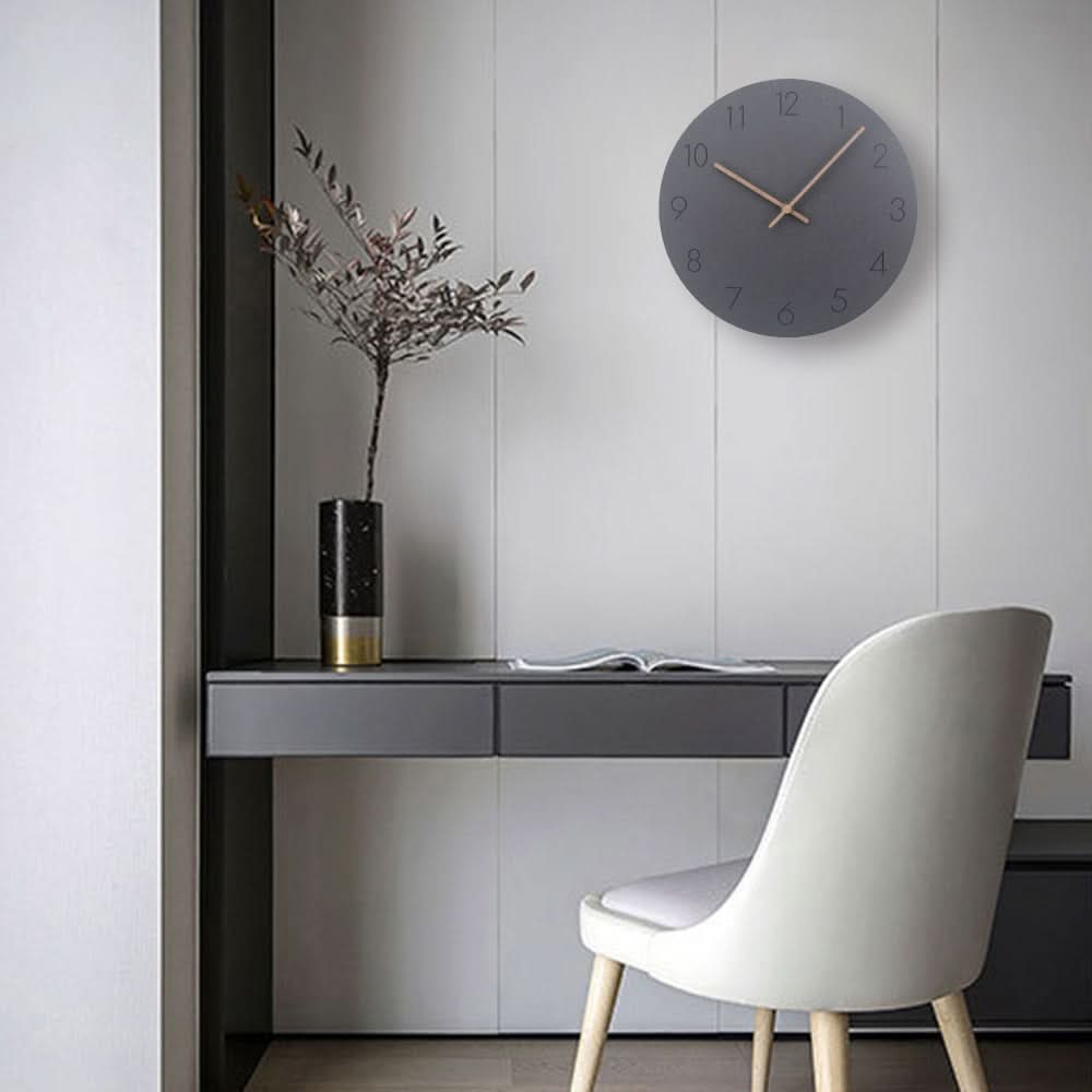 Round Minimalist Wall Clock with Silent Movement and Wooden Hands